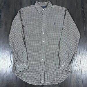 Ralph Lauren Button Down Shirt Men Long Sleeve Medium Pin Check Plaid Black Pony